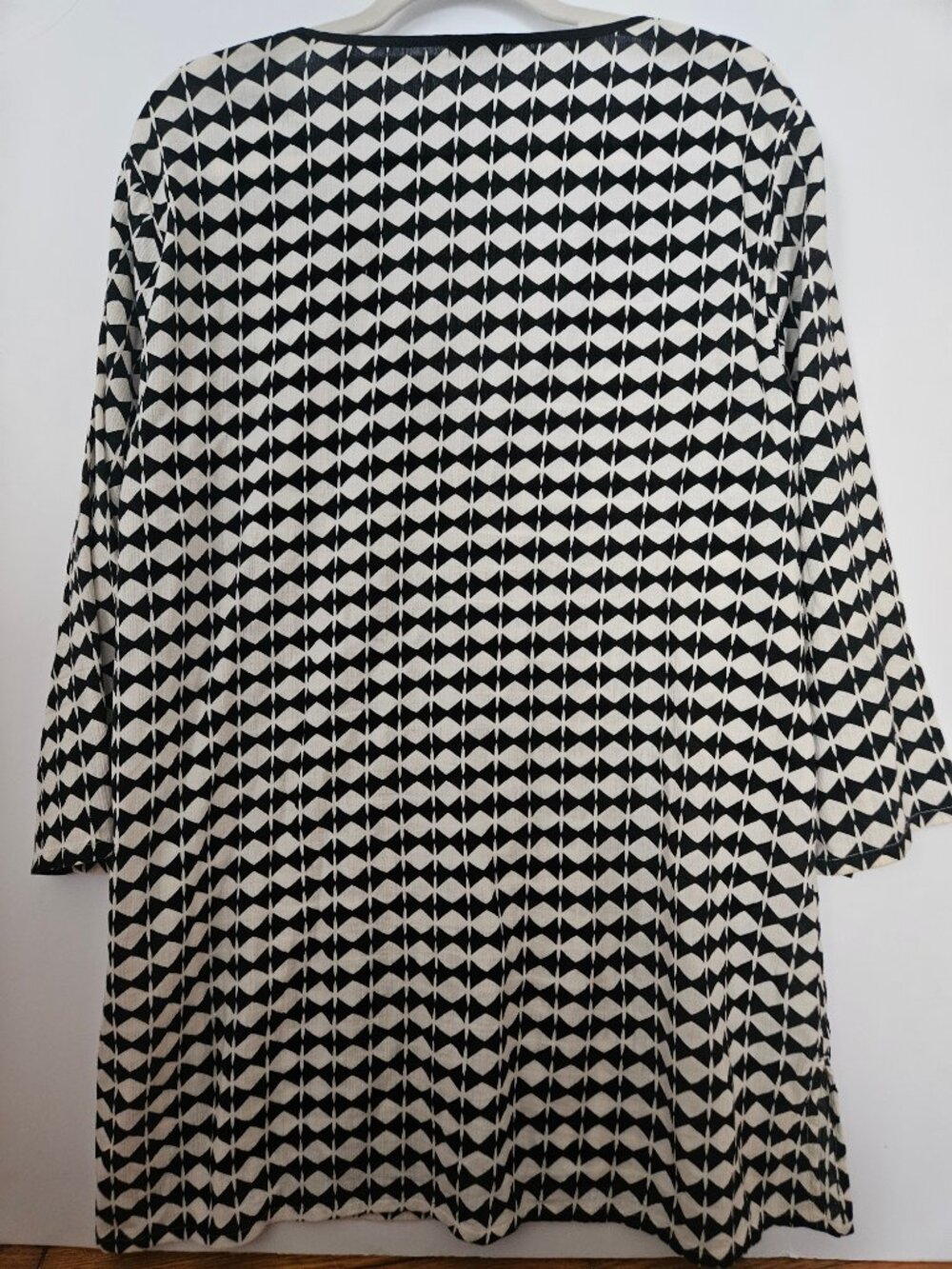 J.Crew Black White Geometric Crinkle Gauze Beach Tunic Swim Cover Up Sz XL - Picture 7 of 8